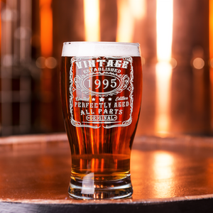 27th Birthday Vintage 27 Years Old Established 1995 Etched on 20oz Pub Glass