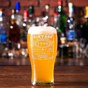 24th Birthday Vintage 24 Years Old Established 1998 Etched on 20oz Pub Glass