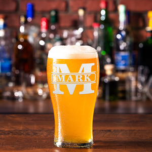 Personalized Vintage Block Etched 20 oz Beer Pub Glass
