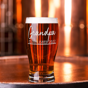 Grandpa Established 2022 Etched on 20 oz Pub Glass