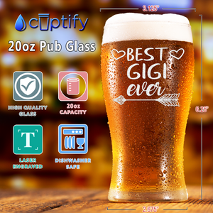 Best Gigi Ever Etched on 20 oz Pub Glass