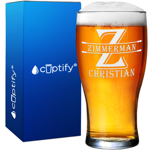 Personalized Initial Block Surname 20oz Beer Pub Glass