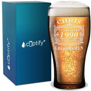 Personalized Ultra Rare Edition Groomsmen Etched 20 oz Beer Pub Glass