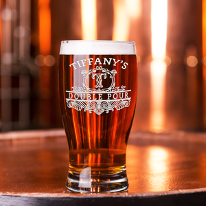 Personalized Double Pour Name and Initial Etched 20 oz Beer Pub Glass