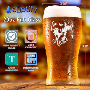 Golden Retriever Head Etched 20 oz Beer Pub Glass
