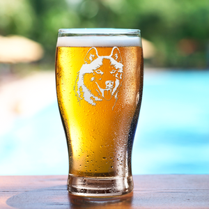 Siberian Huskie Head Etched 20 oz Beer Pub Glass