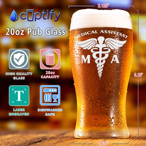 MA Medical Assistant Etched 20 oz Beer Pub Glass