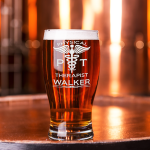 Personalized PT Physical Therapist Etched 20 oz Beer Pub Glass