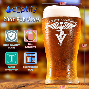 Veterinarian Etched 20 oz Beer Pub Glass