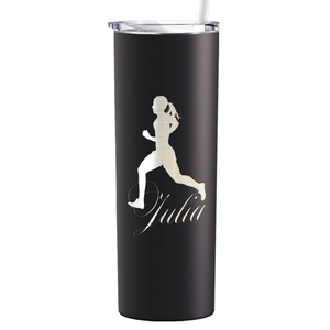 Personalized Running Women Silhouette Laser Engraved on Stainless Steel Cross Country Tumbler