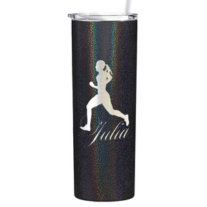 Personalized Running Women Silhouette Laser Engraved on Stainless Steel Cross Country Tumbler