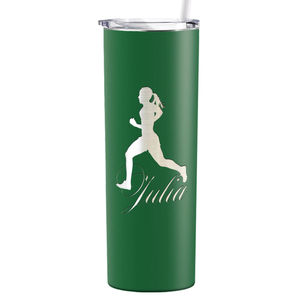 Personalized Running Women Silhouette Laser Engraved on Stainless Steel Cross Country Tumbler