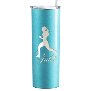 Personalized Running Women Silhouette Laser Engraved on Stainless Steel Cross Country Tumbler