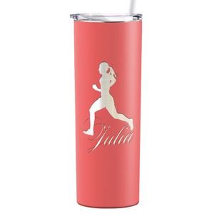 Personalized Running Women Silhouette Laser Engraved on Stainless Steel Cross Country Tumbler