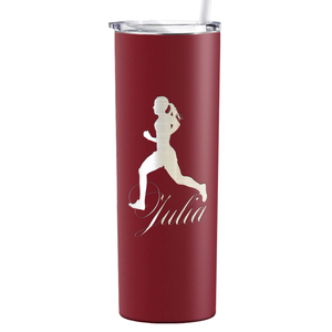 Personalized Running Women Silhouette Laser Engraved on Stainless Steel Cross Country Tumbler