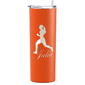 Personalized Running Women Silhouette Laser Engraved on Stainless Steel Cross Country Tumbler