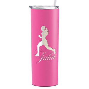 Personalized Running Women Silhouette Laser Engraved on Stainless Steel Cross Country Tumbler