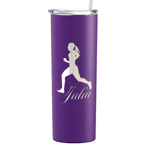 Personalized Running Women Silhouette Laser Engraved on Stainless Steel Cross Country Tumbler