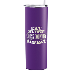 Eat Sleep Cross Country Repeat Laser Engraved on Stainless Steel Cross Country Tumbler