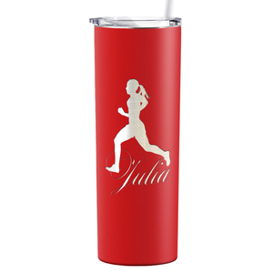 Personalized Running Women Silhouette Laser Engraved on Stainless Steel Cross Country Tumbler
