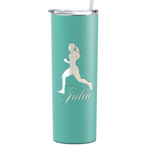 Personalized Running Women Silhouette Laser Engraved on Stainless Steel Cross Country Tumbler