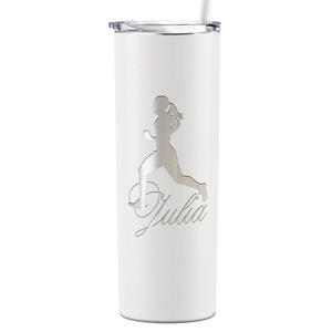 Personalized Running Women Silhouette Laser Engraved on Stainless Steel Cross Country Tumbler