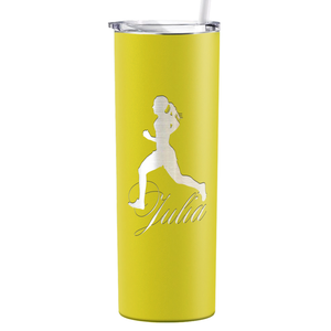 Personalized Running Women Silhouette Laser Engraved on Stainless Steel Cross Country Tumbler