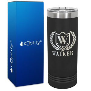 Personalized Monogram with Laurels Engraved on 22oz Skinny Tumbler