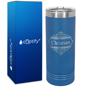 Personalized Crest Border Engraved on 22oz Skinny Tumbler