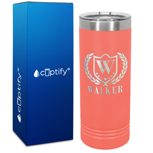 Personalized Monogram with Laurels Engraved on 22oz Skinny Tumbler
