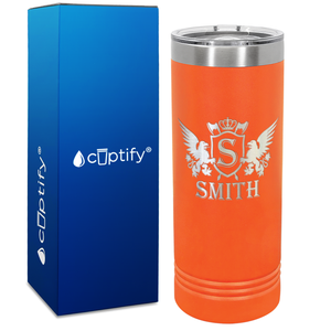 Personalized Monogram Initial Badge Crown Engraved on 22oz Skinny Tumbler