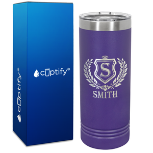 Personalized Monogram Initial Badge Engraved on 22oz Skinny Tumbler