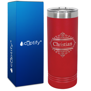 Personalized Crest Border Engraved on 22oz Skinny Tumbler