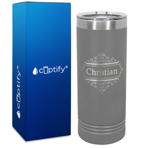 Personalized Crest Border Engraved on 22oz Skinny Tumbler