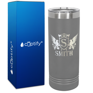 Personalized Monogram Initial Badge Crown Engraved on 22oz Skinny Tumbler