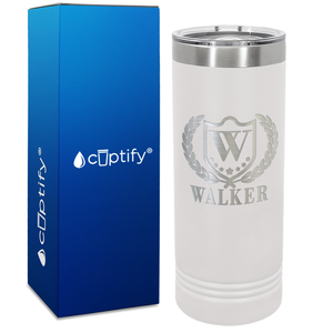 Personalized Monogram with Laurels Engraved on 22oz Skinny Tumbler