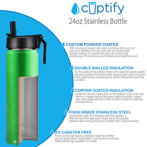 24oz Emerald Green Glitter Wide Mouth Water Bottle With Straw Lid