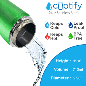 24oz Emerald Green Glitter Wide Mouth Water Bottle With Straw Lid