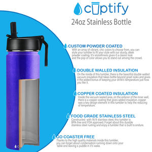 24oz Purple Glitter Wide Mouth Water Bottle With Straw Lid