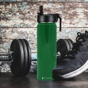 24oz Green Gloss Wide Mouth Water Bottle With Straw Lid