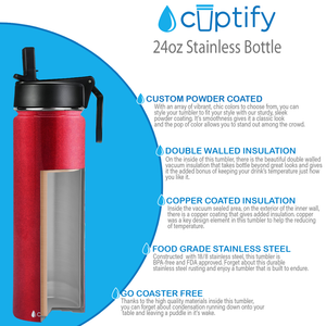 24oz Red Ruby Glitter Wide Mouth Water Bottle With Straw Lid