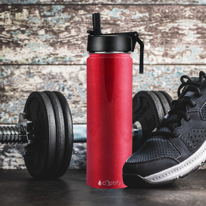 24oz Red Ruby Glitter Wide Mouth Water Bottle With Straw Lid