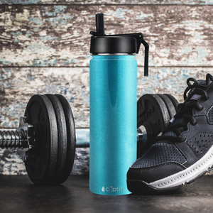 24oz Seafoam Glitter Wide Mouth Water Bottle With Straw Lid