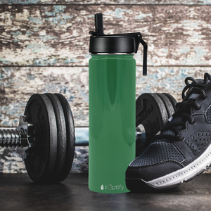 24oz Kelly Green Gloss Wide Mouth Water Bottle With Straw Lid