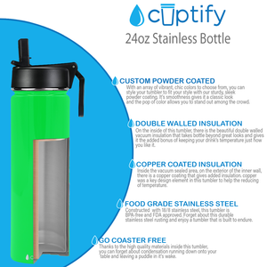 24oz Neon Green Gloss Wide Mouth Water Bottle With Straw Lid