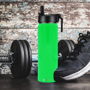 24oz Neon Green Gloss Wide Mouth Water Bottle With Straw Lid
