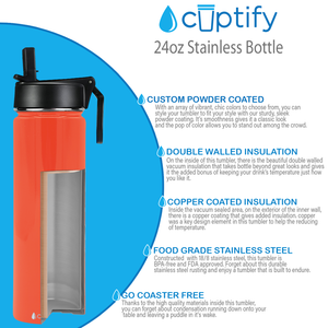 24oz Orange Gloss Wide Mouth Water Bottle With Straw Lid