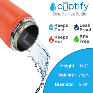 24oz Orange Gloss Wide Mouth Water Bottle With Straw Lid