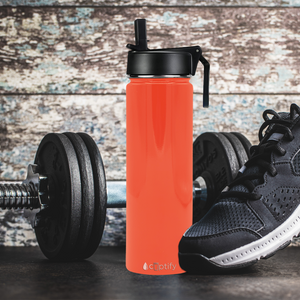 24oz Orange Gloss Wide Mouth Water Bottle With Straw Lid