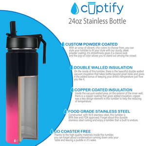 24oz Panther Ombre Wide Mouth Water Bottle With Straw Lid